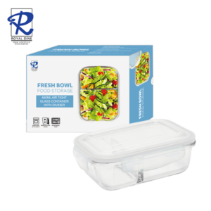 Royal Dine 640ml White Rectangle Glass Food Storage with Divider CROY562