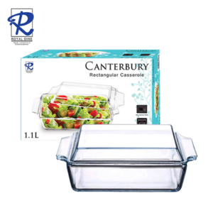 Royal Dine 1.1L Canterbury Rectangular Glass Casserole with Cover