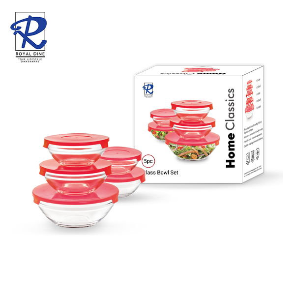 Royal Dine 5pcs Glass Food Container with Red Lid CROY523